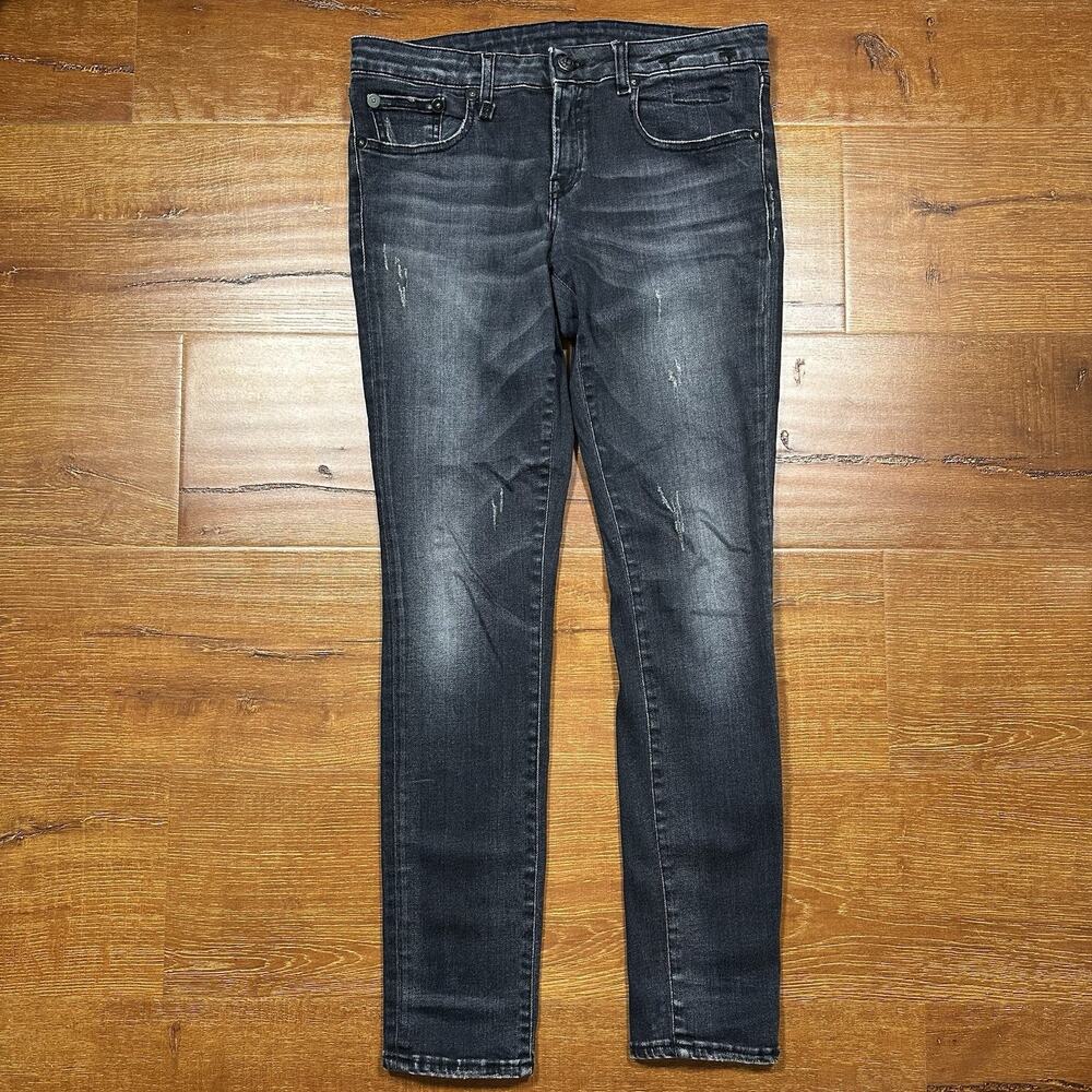 R13 Kate Skinny Jeans Womens 30x29 Black Distressed Designer Italy Made Alt Rock